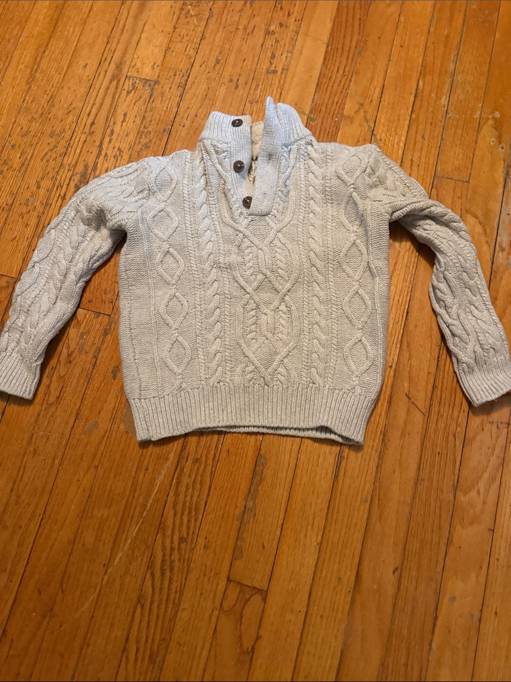 GAP kid's Light Gray Cable Knit Button Mock Turtleneck Sweater